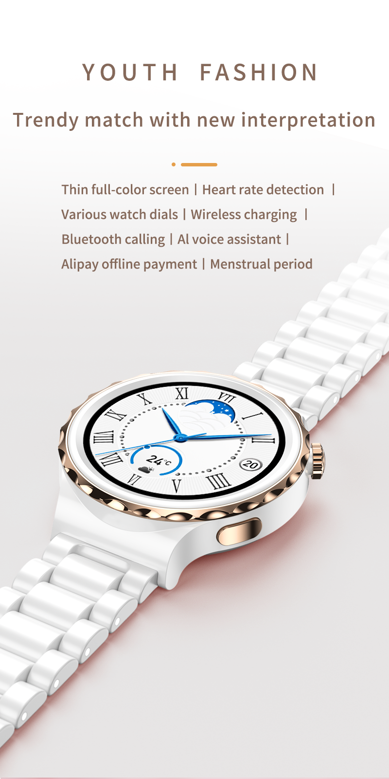 Wenin Custom Logo Women Smartwatch Sport Android Fashion Smart Watch Round Screen IP68 waterproof Smart Watch For Iphone