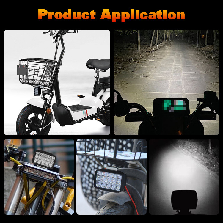 Super Bright 18 LED Rectangular Universal Moto Scooter Motorcycle Spotlight Fog Lamp Modified Motorcycle LED Headlight