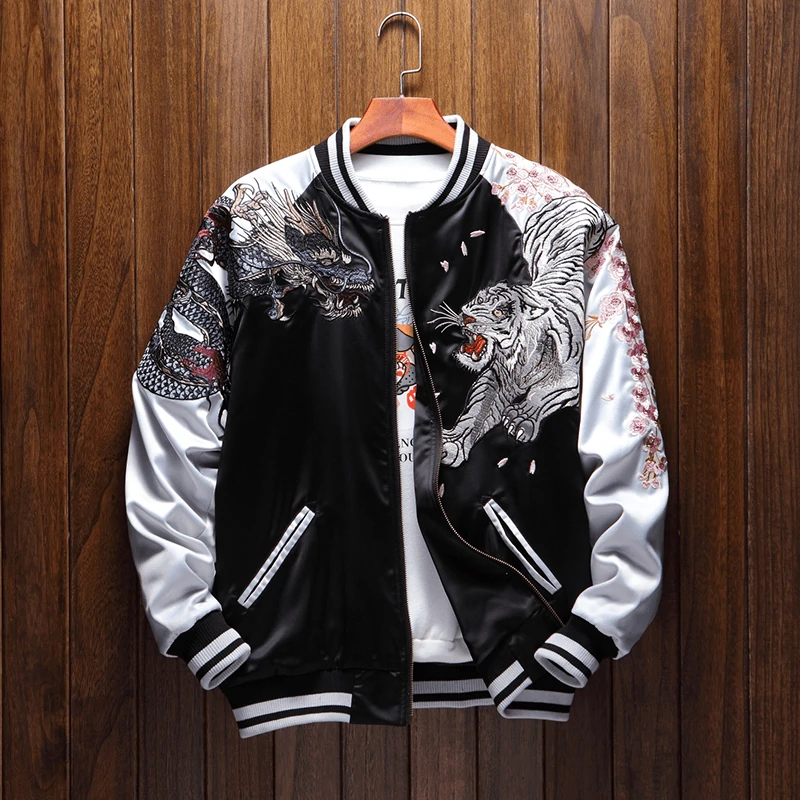 wholesale Men's bomber jackets Four Legendary creatures Phoenix Satin Jacket Souvenir Luxury Bomber Jacket For Men