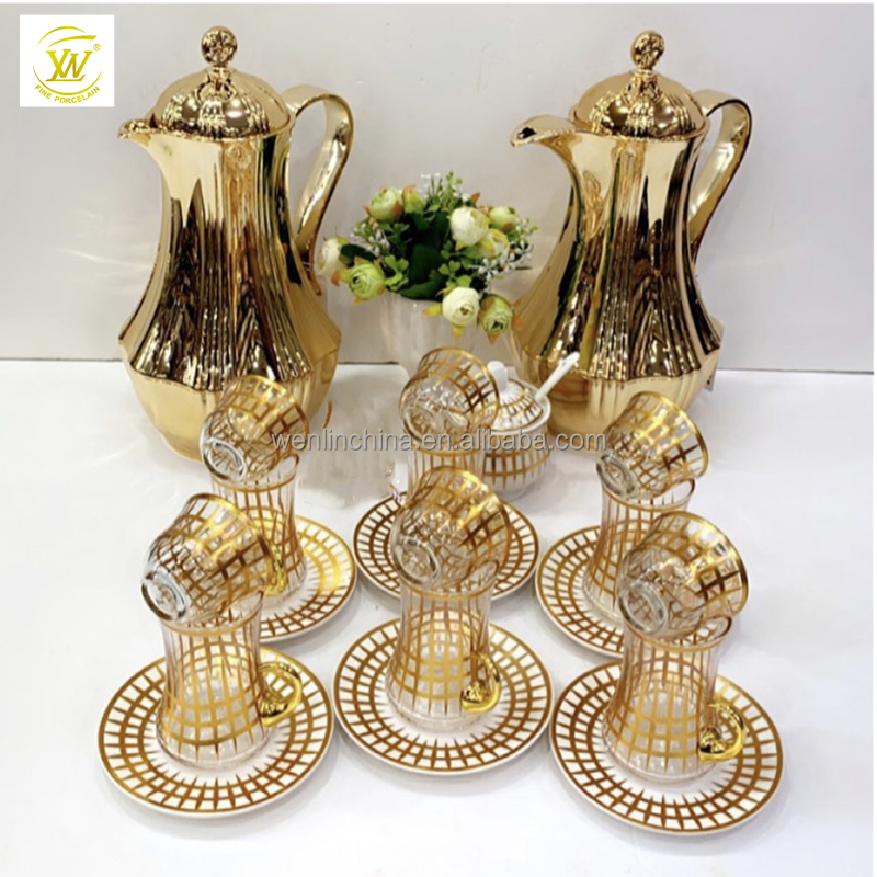 Chaozhou factory Arabic Saudi Middle-East Dubai 18&36pcs glass tea set with new designs for drink ware