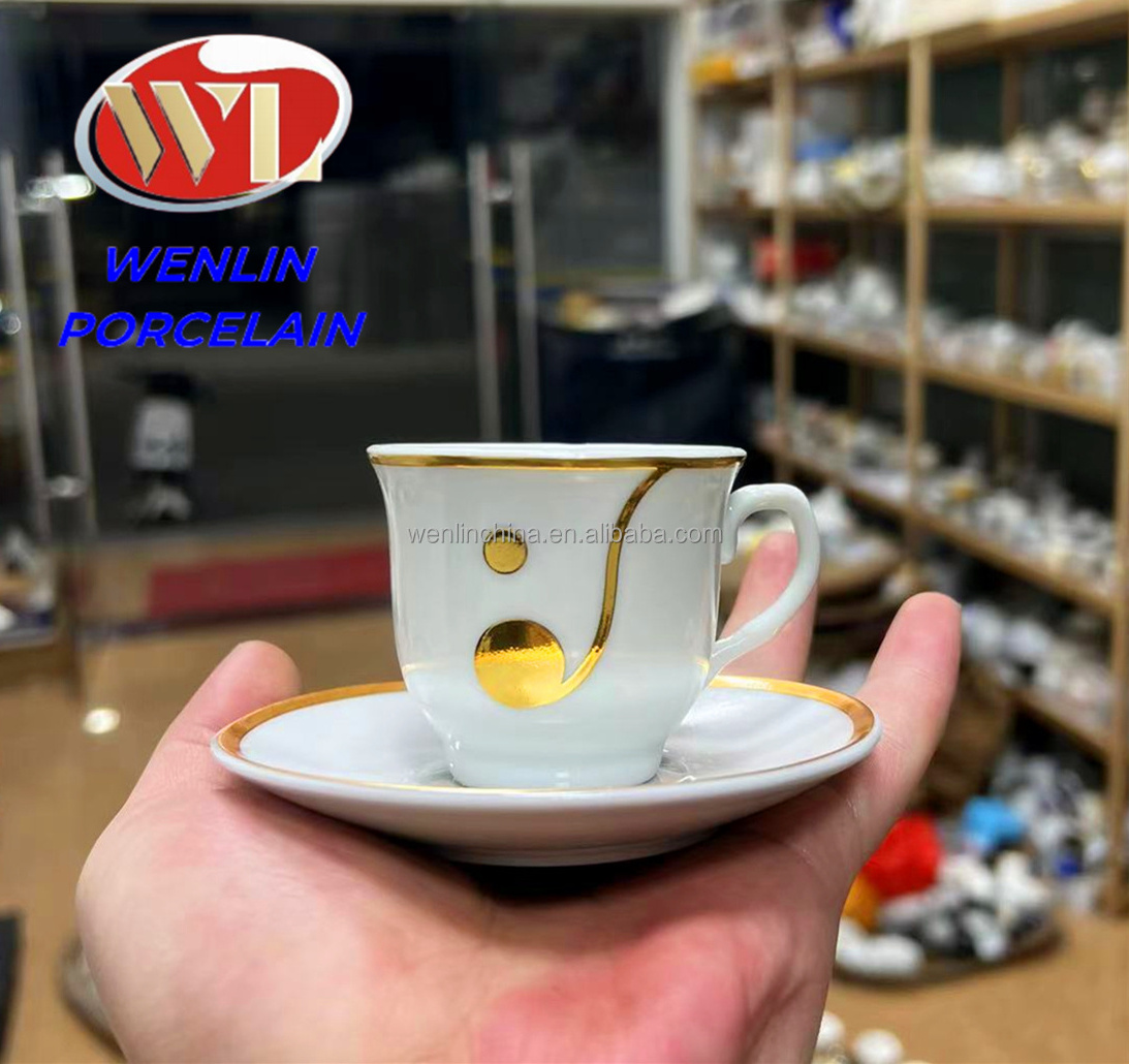 Arabia Golden Coffee Cup and Saucer Tea Set Gift Label Logo Arabia Color Ceramic High Quality Habesha Turkish Ethiopian Rekebot