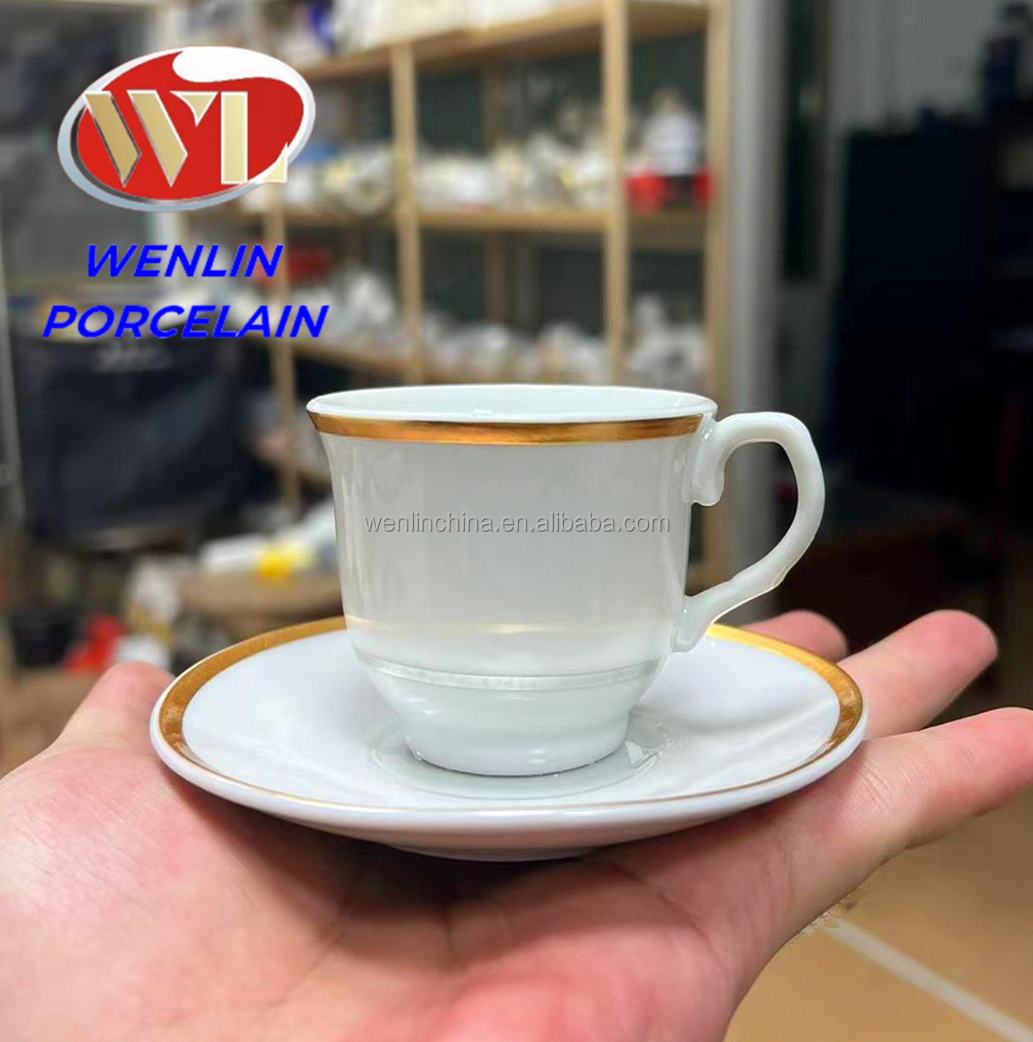 Arabia Golden Coffee Cup and Saucer Tea Set Gift Label Logo Arabia Color Ceramic High Quality Habesha Turkish Ethiopian Rekebot