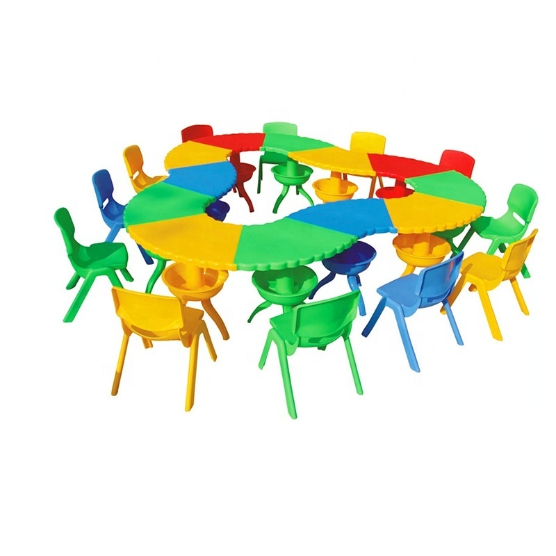 Hot sale primary square scallop kids table and chair set kindergarten furniture