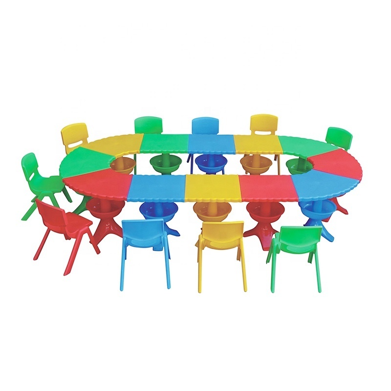 Hot sale primary square scallop kids table and chair set kindergarten furniture