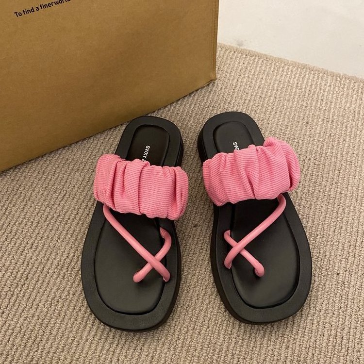 Fashion Women's Thick Soled Flip Flops Summer New Black Casual Square Toe Slippers