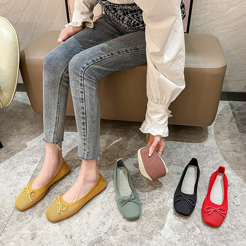 New Stretch Cloth Use Plastic Environmental Materials Flying Woven Ladies Boat Shoes flats women Casual knitted single shoes