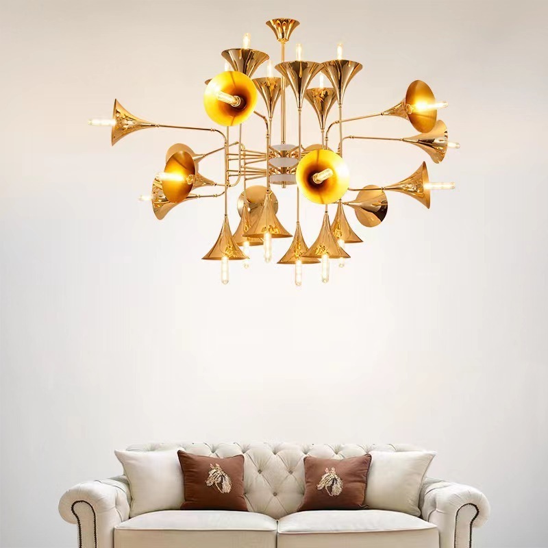 Luxury Hotel Lobby Metal Trumpet Chandelier Gold Chandelier Lamp Lighting Fixture For Hotel Decor