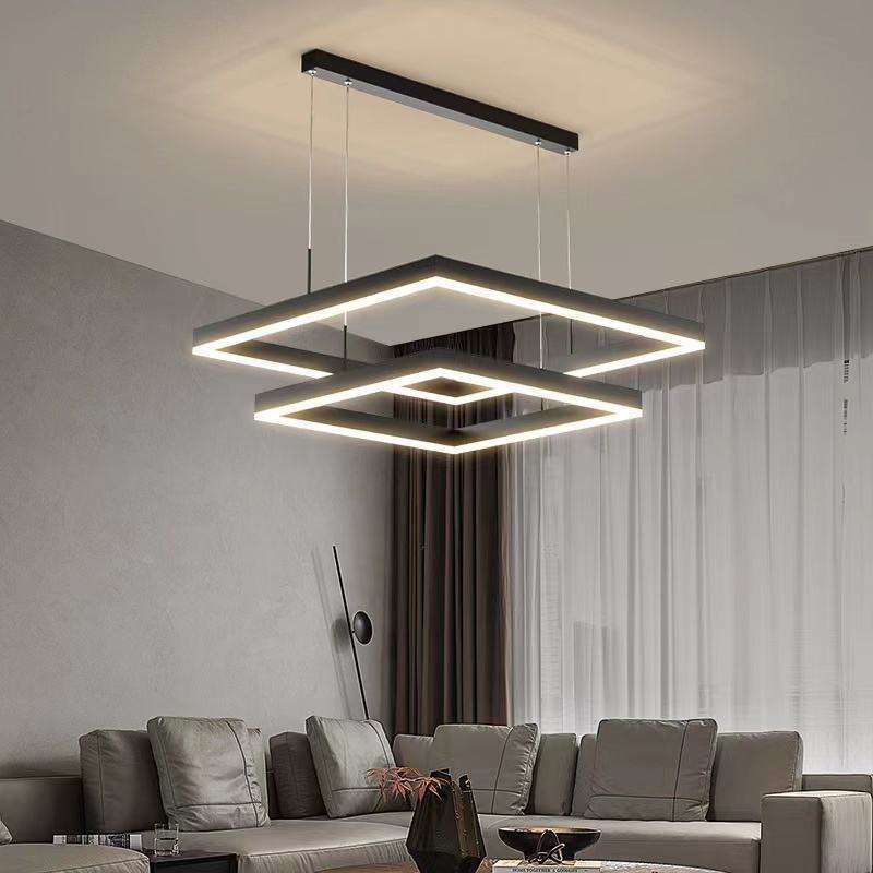 Modern Hanging Pendant Light Contemporary Acrylic Black New Design Square Lamp Dining Room Living Room Led Chandelier