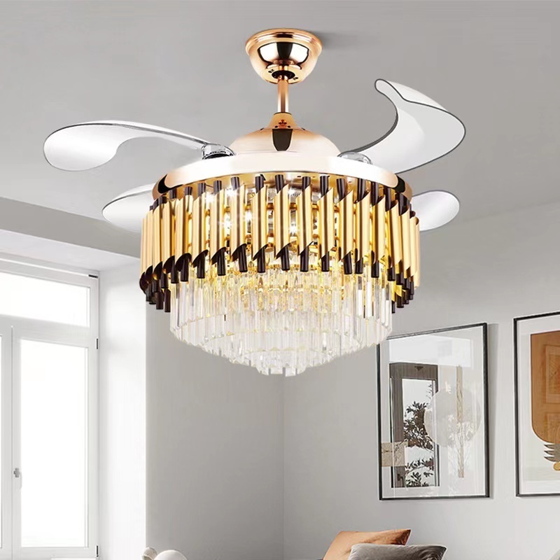 Crystal Chandelier With Fan 42inch With Remote Control Ceiling Fans With Crystal Chandeliers For Home Decoration