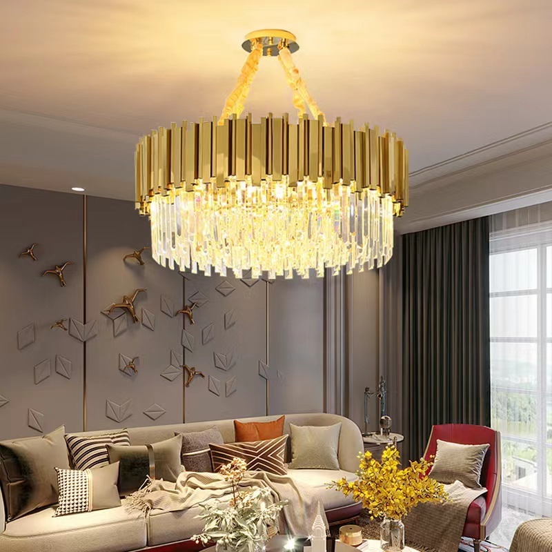 Modern luxury Living Room hotel villa led large round ceiling mounted home lighting k9 pendant lights gold crystal chandelier