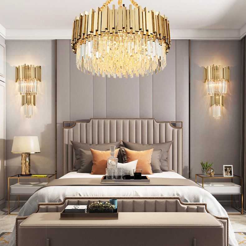 Modern luxury Living Room hotel villa led large round ceiling mounted home lighting k9 pendant lights gold crystal chandelier