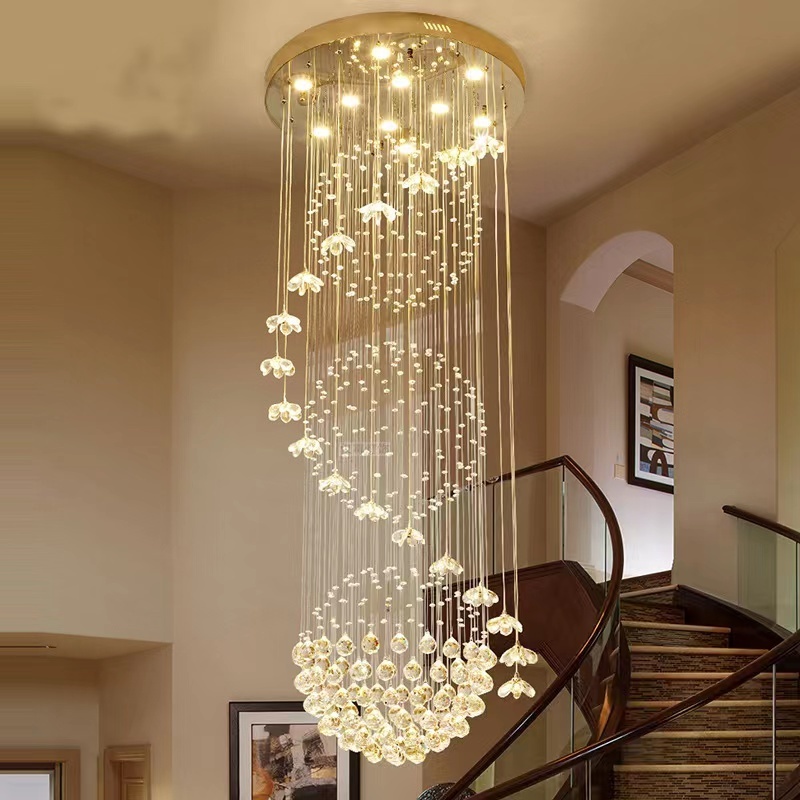 Big Nordic Modern High Ceiling Hotel Pendant Light Lobby Hanging Large Stair Cristal Led Luxury Crystal Chandelier lights