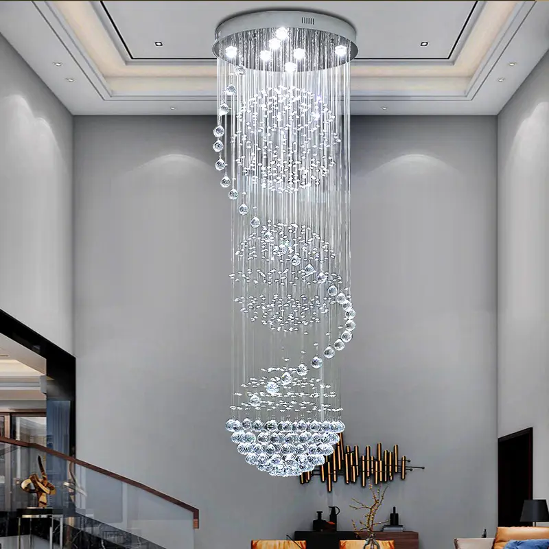 Big Nordic Modern High Ceiling Hotel Pendant Light Lobby Hanging Large Stair Cristal Led Luxury Crystal Chandelier lights