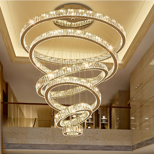 Modern large Ring pendant light Long stair luxury Decoration k9 crystal led Chandelier for living room home villa high ceiling