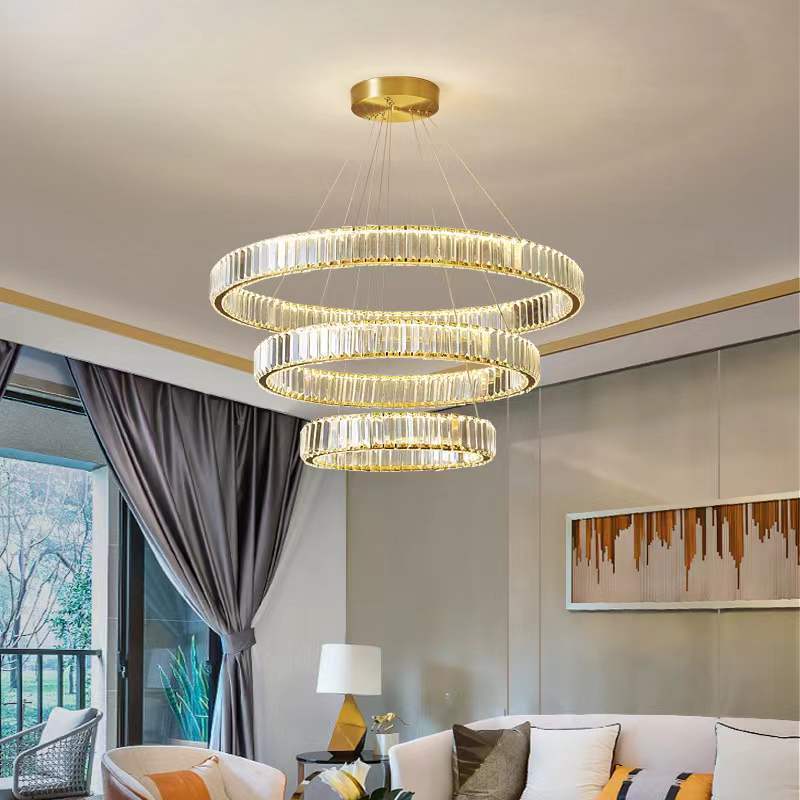 Modern large Ring pendant light Long stair luxury Decoration k9 crystal led Chandelier for living room home villa high ceiling