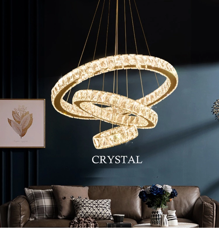 Modern large Ring pendant light Long stair luxury Decoration k9 crystal led Chandelier for living room home villa high ceiling