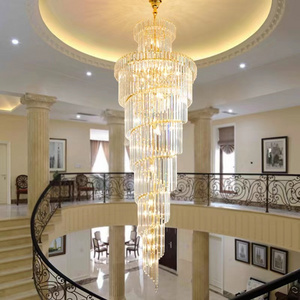 Modern Luxury Indoor Gold Large Round Stairwell Stair Lighting Crystal Chandeliers Pendant Lights For Hotel Lobby Staircase