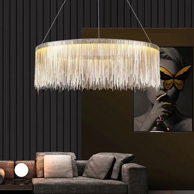 Post Modern Pendant Lighting Fixture Luxury Hanging Lights Large Long Aluminium Tassel Atlantis Chain Chandelier