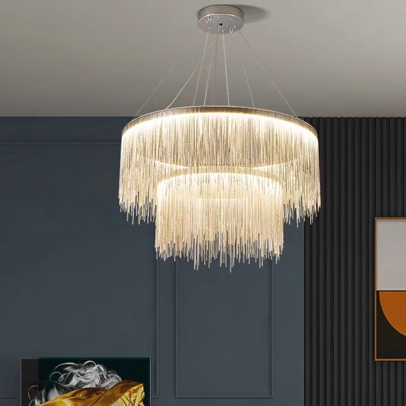 Post Modern Pendant Lighting Fixture Luxury Hanging Lights Large Long Aluminium Tassel Atlantis Chain Chandelier