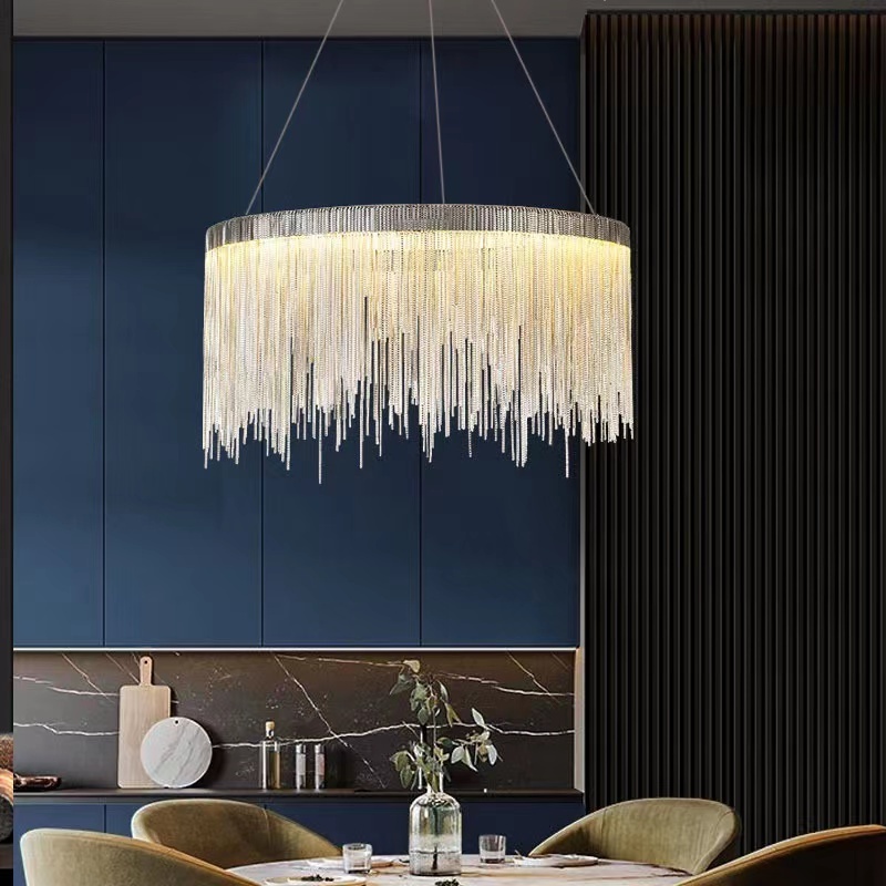 Post Modern Pendant Lighting Fixture Luxury Hanging Lights Large Long Aluminium Tassel Atlantis Chain Chandelier