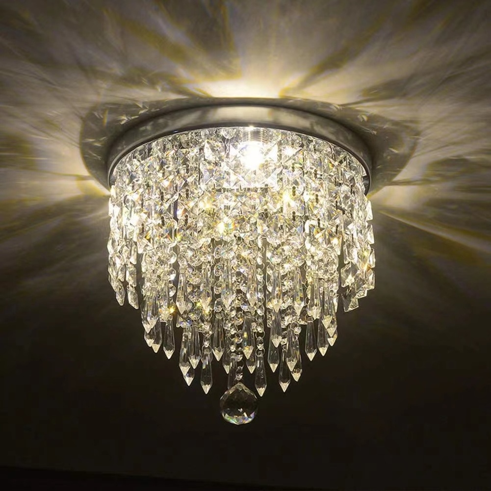 Mini Crystal Chandelier Flush Mount Ceiling Light For Bedroom Hallway Bar Kitchen Bathroom Pendant Lamps