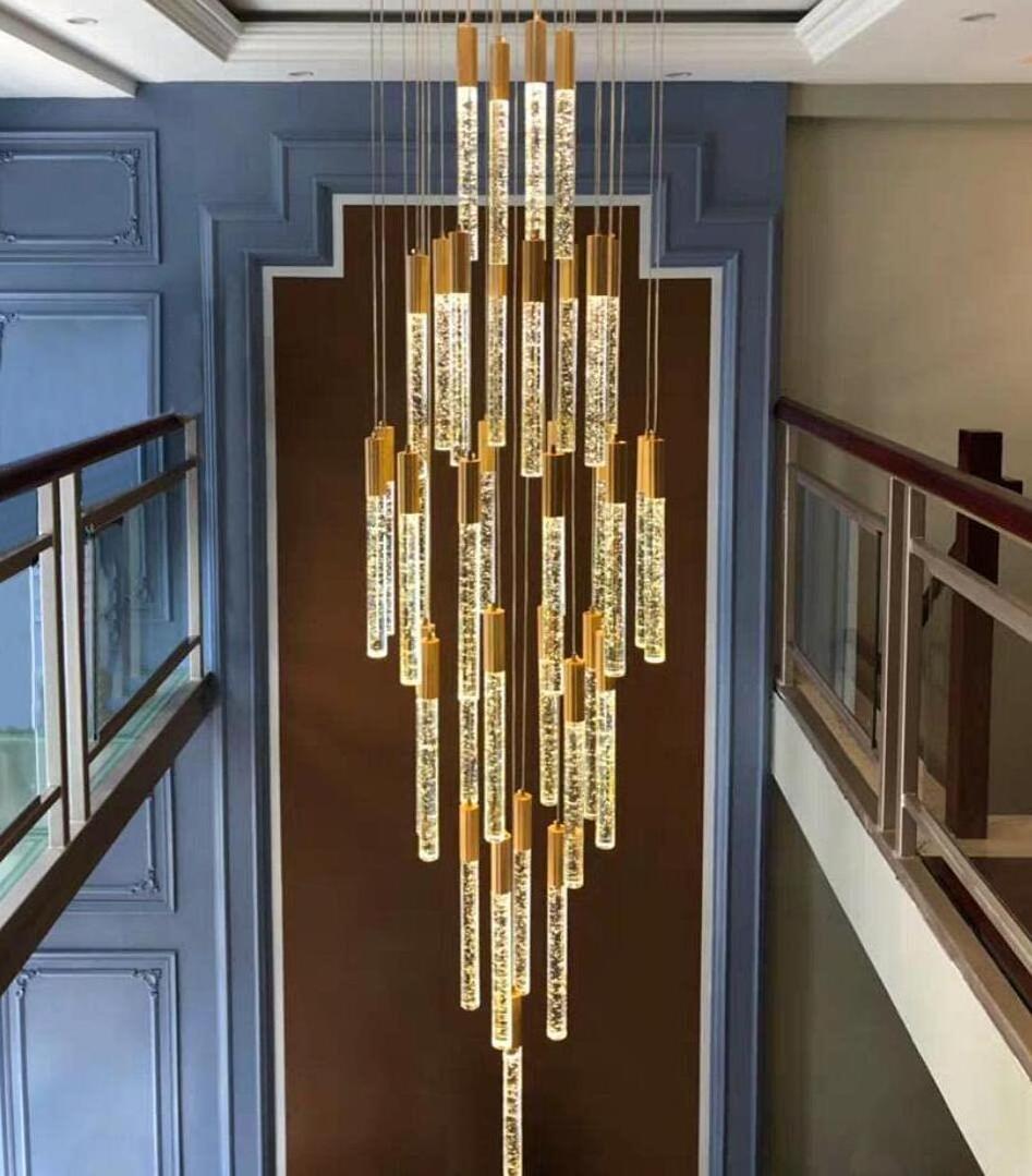 high ceiling luxury large modern round sparkling led long crystal chandeliers for hotel halls ceiling lights chandelier stair