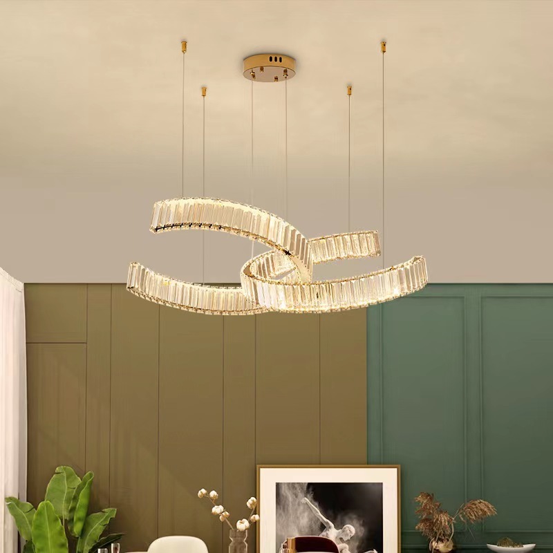 Crystal Modern Led Ceiling Fixtures Dining Room Pendant Lights Contemporary Adjustable Stainless Steel Chandelier