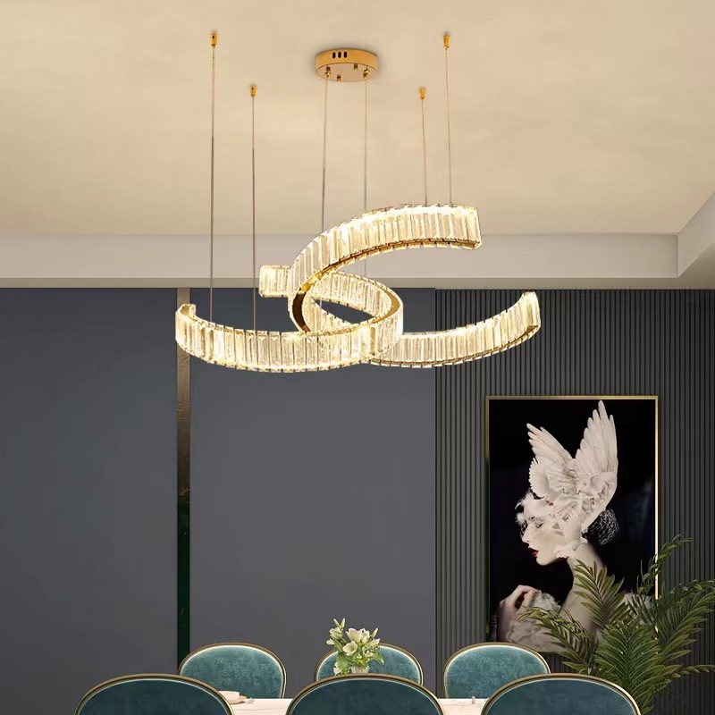 Crystal Modern Led Ceiling Fixtures Dining Room Pendant Lights Contemporary Adjustable Stainless Steel Chandelier