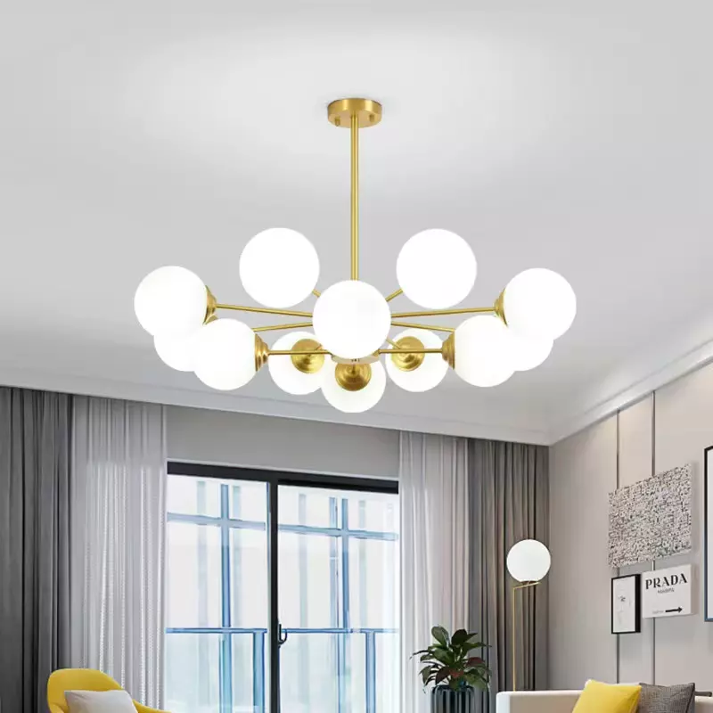 Gold Ball Luxury Iron Drop Hanging Nordic Black Ceiling Milk Glass Kitchen Lampen Modern Glass Chandeliers Lamp Pendant Light