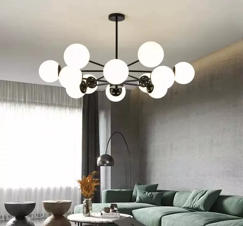 Gold Ball Luxury Iron Drop Hanging Nordic Black Ceiling Milk Glass Kitchen Lampen Modern Glass Chandeliers Lamp Pendant Light