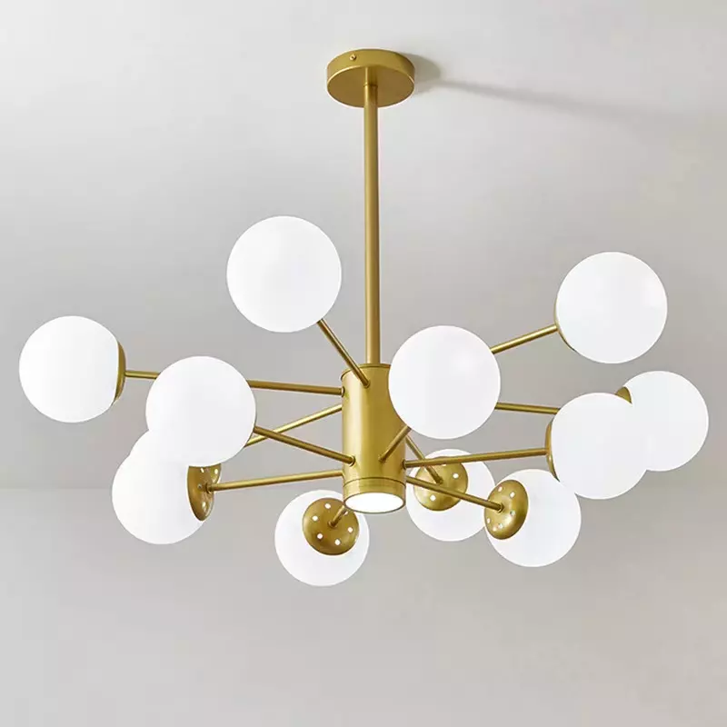 Gold Ball Luxury Iron Drop Hanging Nordic Black Ceiling Milk Glass Kitchen Lampen Modern Glass Chandeliers Lamp Pendant Light