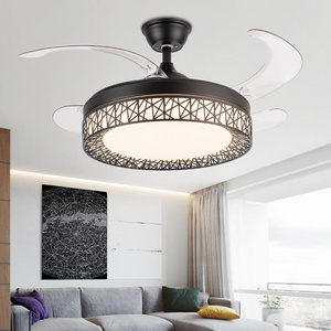 China Ceiling Fan Invisible Ceiling Fan Light With Retractable Blades And Remote Control Fandelier Fan Light