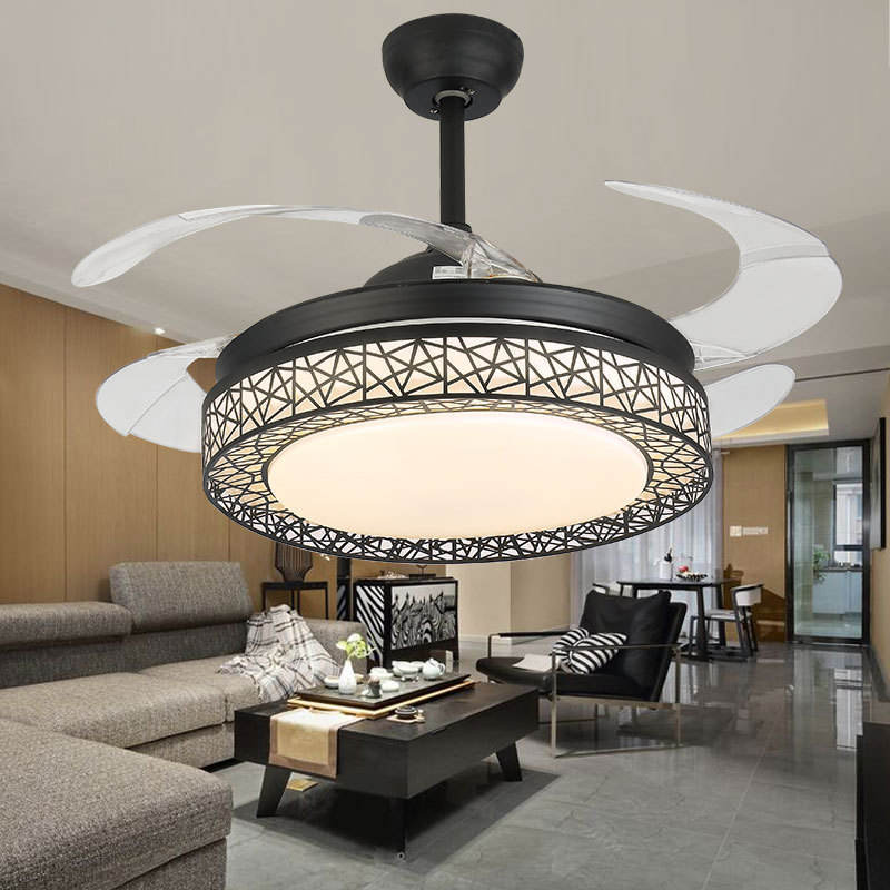 China Ceiling Fan Invisible Ceiling Fan Light With Retractable Blades And Remote Control Fandelier Fan Light