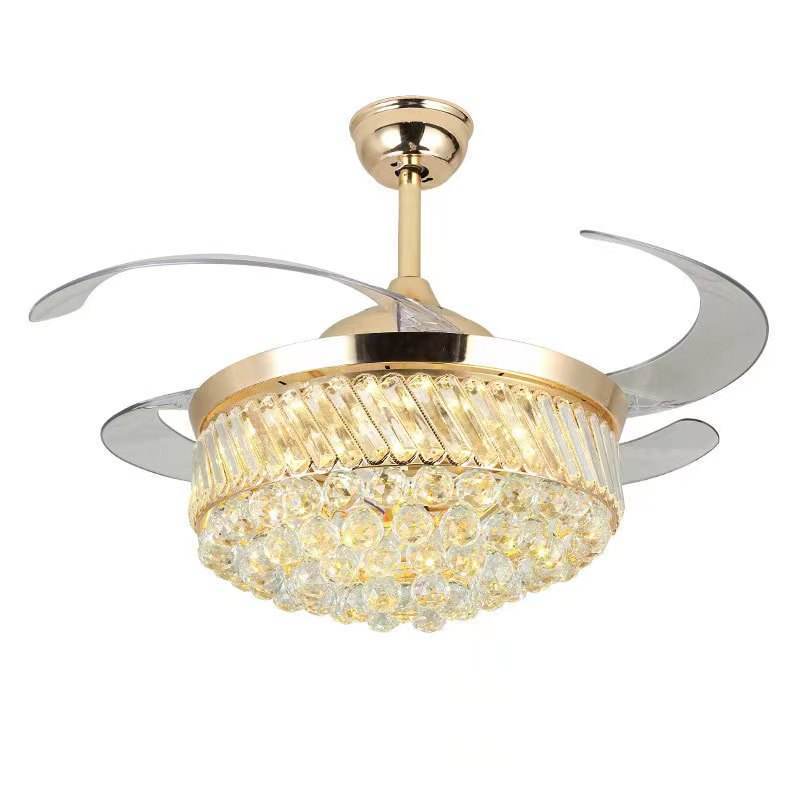 Gold 220v Decorative Modern With Remote Control Led Hidden Blades Crystal Ceiling Fan With Light Kit