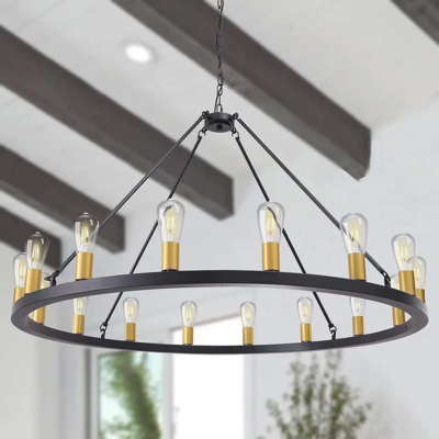 8-light Farmhouse Chandeliers For Dining Room,30 Inch Rustic Wagon Wheel Chandelier With Seeded Glass Shade