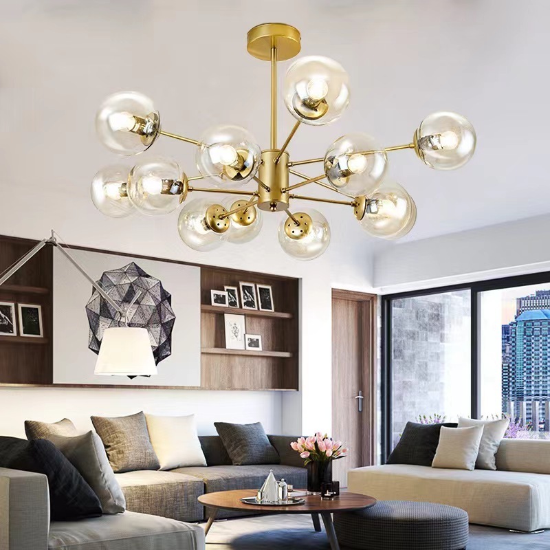 Nordic Modern Flush Mount Luxury Chandelier Ceiling Lamp For Living Room High Glass Shade Ball Led Ceiling Pendant Light Fixture