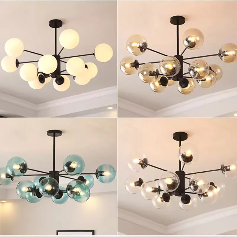 Modern Home Magic Colorful Bean Glass Ball Wrought Iron Sputnik Creative Chandeliers For Bedroom Living Room Kitchen