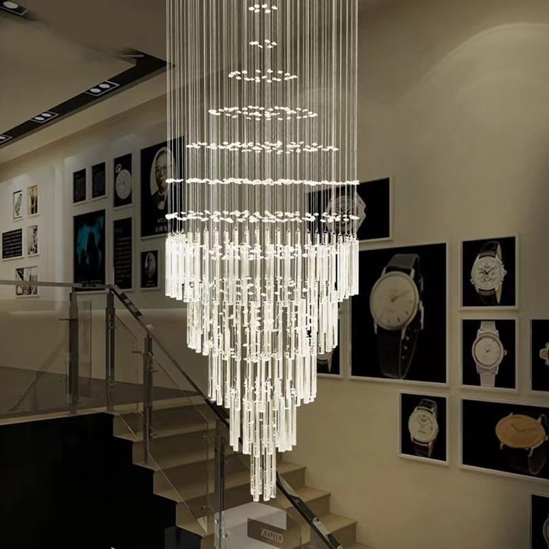 Modern Nordic Hotel Lobby Ceiling Hanging Mounted Luxury Led Long Crystal Chandelier Pendant Light