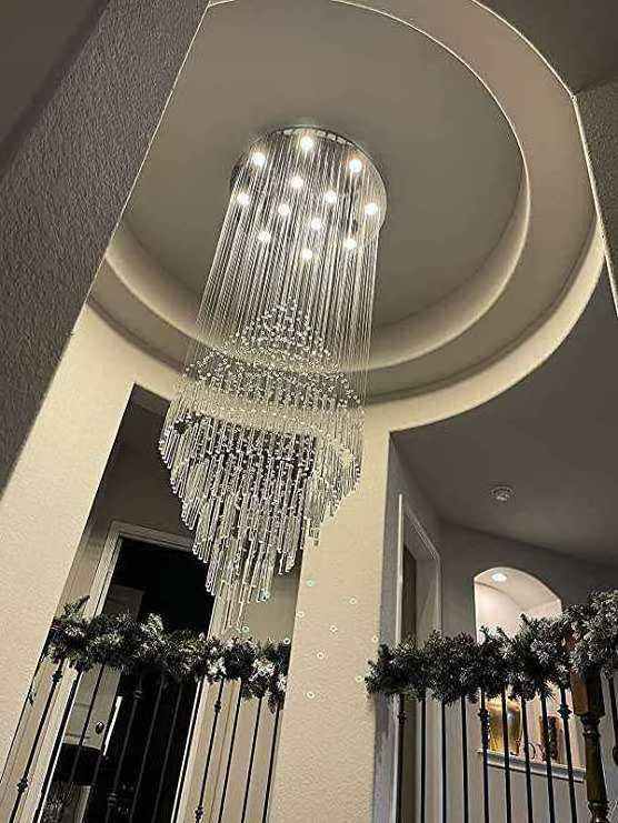 Modern Nordic Hotel Lobby Ceiling Hanging Mounted Luxury Led Long Crystal Chandelier Pendant Light