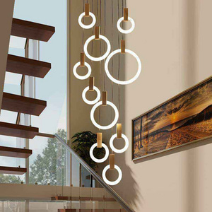 Indoor Home Dining Room Staircase Modern Fixture Hang Lamp Gold Black Circle Led Round Ring Nodic Pendant Light Chandelier