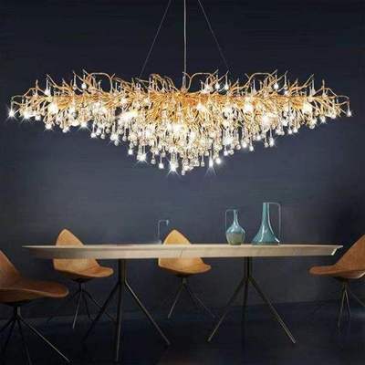 Light Fixtures Modern L180cm Lights Design Living Room Bedroom Dining Room Rectangle Brass Black Crystal Chandelier