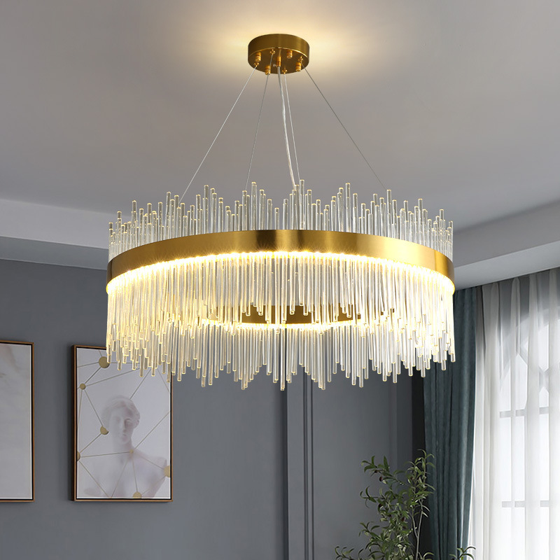 Modern Round Crystal Chandelier For Dining Room Rectangle Design Kitchen Island Lighting Fixtures Led Pendant Lights Glass