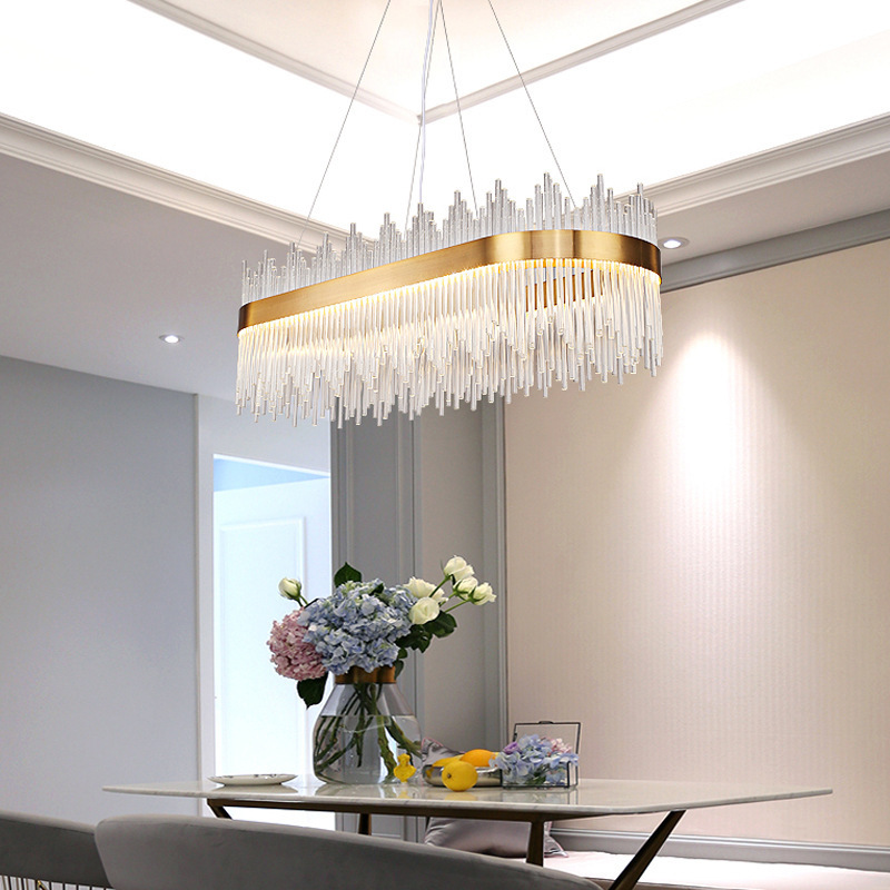 Modern Round Crystal Chandelier For Dining Room Rectangle Design Kitchen Island Lighting Fixtures Led Pendant Lights Glass