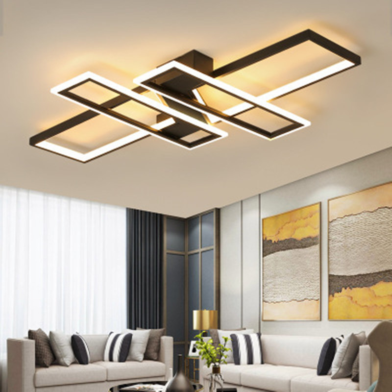 Modern Led Chandelier For Living Room Bedroom Kitchen Home Indoor Ceiling Lamp With Remote Control Rectangle Black Light Fixture