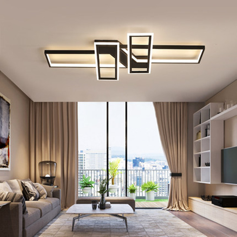 Modern Led Chandelier For Living Room Bedroom Kitchen Home Indoor Ceiling Lamp With Remote Control Rectangle Black Light Fixture