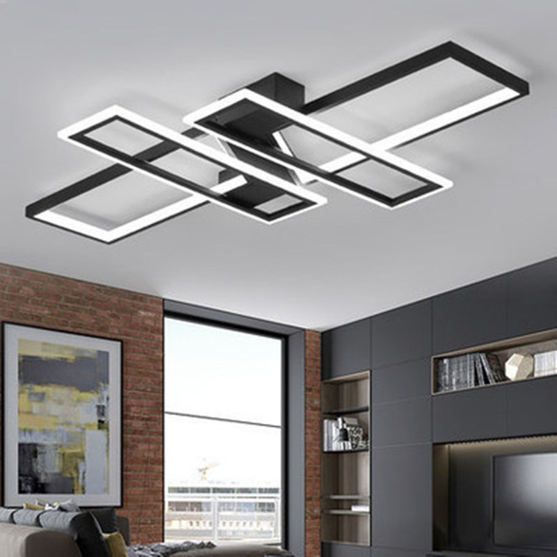 Modern Led Chandelier For Living Room Bedroom Kitchen Home Indoor Ceiling Lamp With Remote Control Rectangle Black Light Fixture