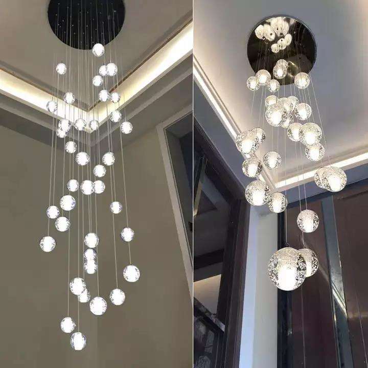 High Ceiling Chandelier Dimmable Led Bubble Chandeliers Lighting Long Staircase Pendant Lamps Entryway Crystal Chandelier