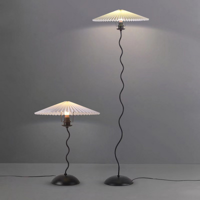 Hot Vintage Pleated Umbrella Led Vertical Floor Lamp For Living Room Bedroom