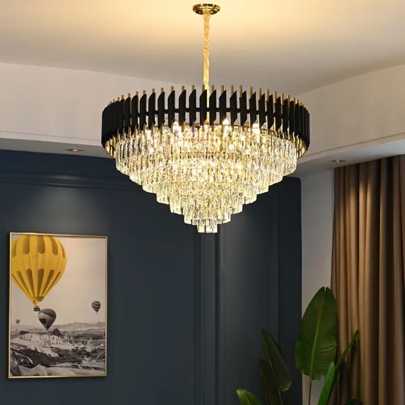 Home Dining Island Postmodern Led Big K9 Crystal Iron Round Pendant Lighting Black Chandelier Modern