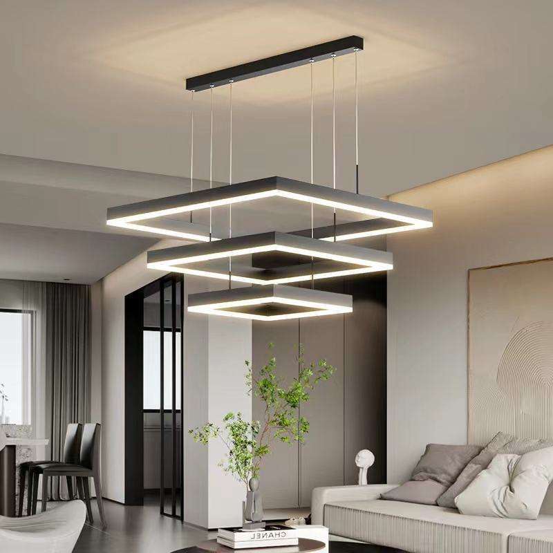 Modern Hanging Pendant Light Contemporary Acrylic Black New Design Square Lamp Dining Room Living Room Led Chandelier